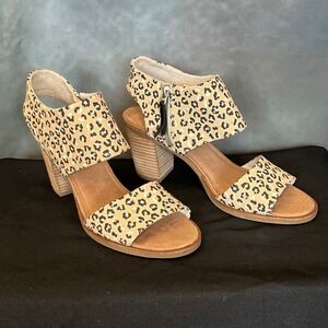 TOMS Majorca Leopard Print Block Heel Sandals Women's Size 9.5